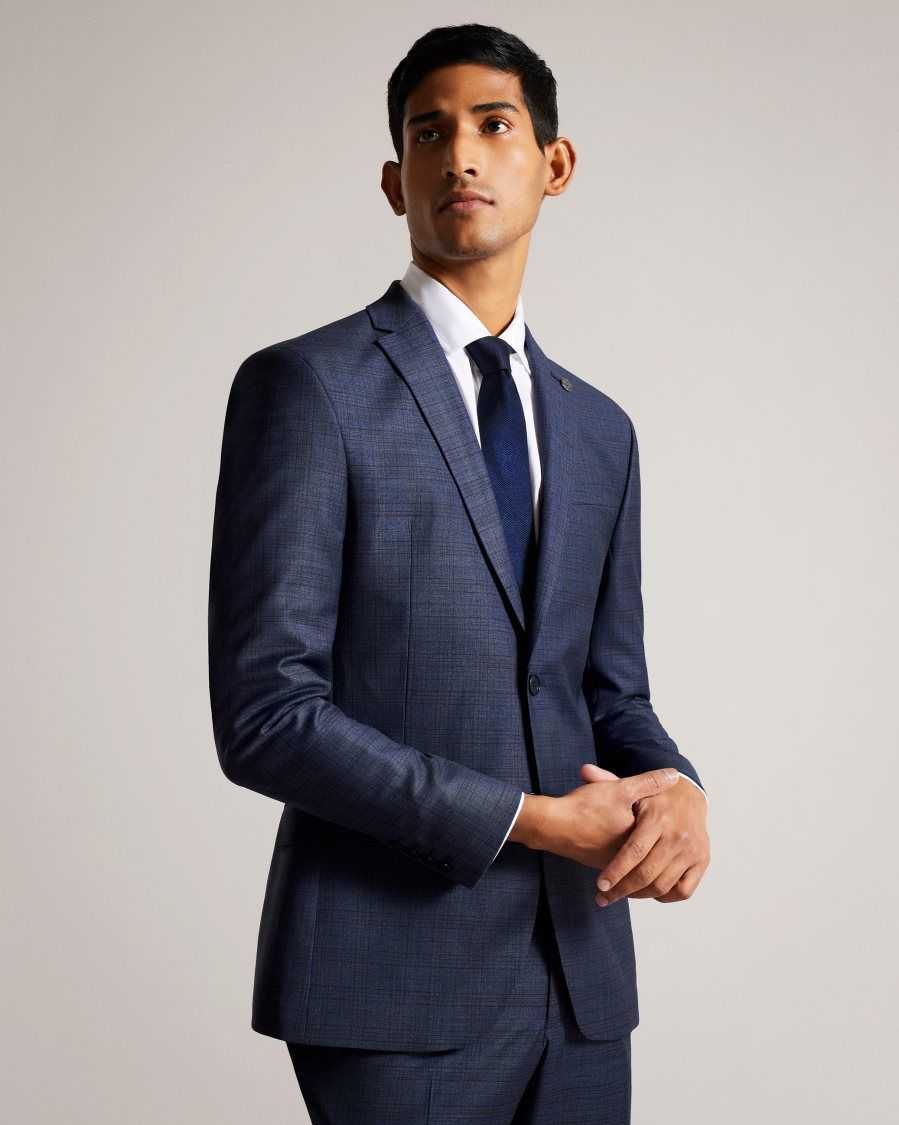 Ted Baker Portejs Wool Blend Check Jacket Blue | 90167-ZKYF