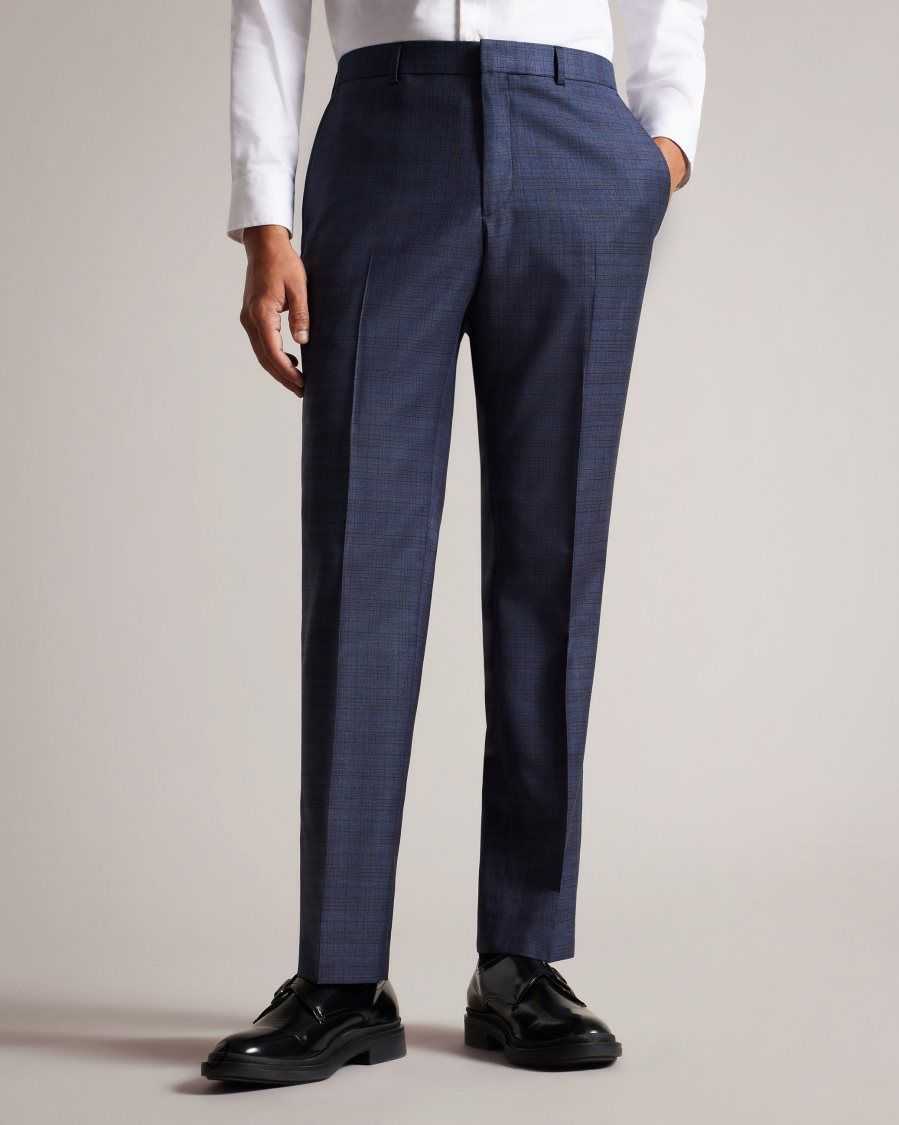 Ted Baker Portets Wool Blend Check Trousers Blue | 51403-AUXS