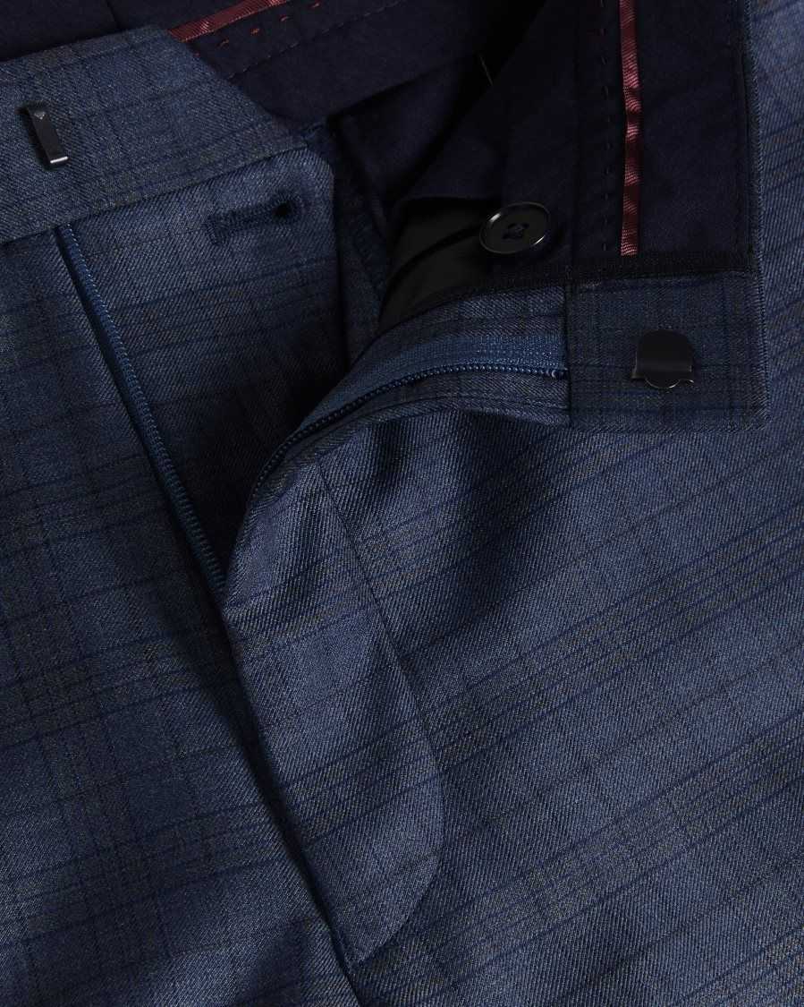 Ted Baker Portets Wool Blend Check Trousers Blue | 51403-AUXS