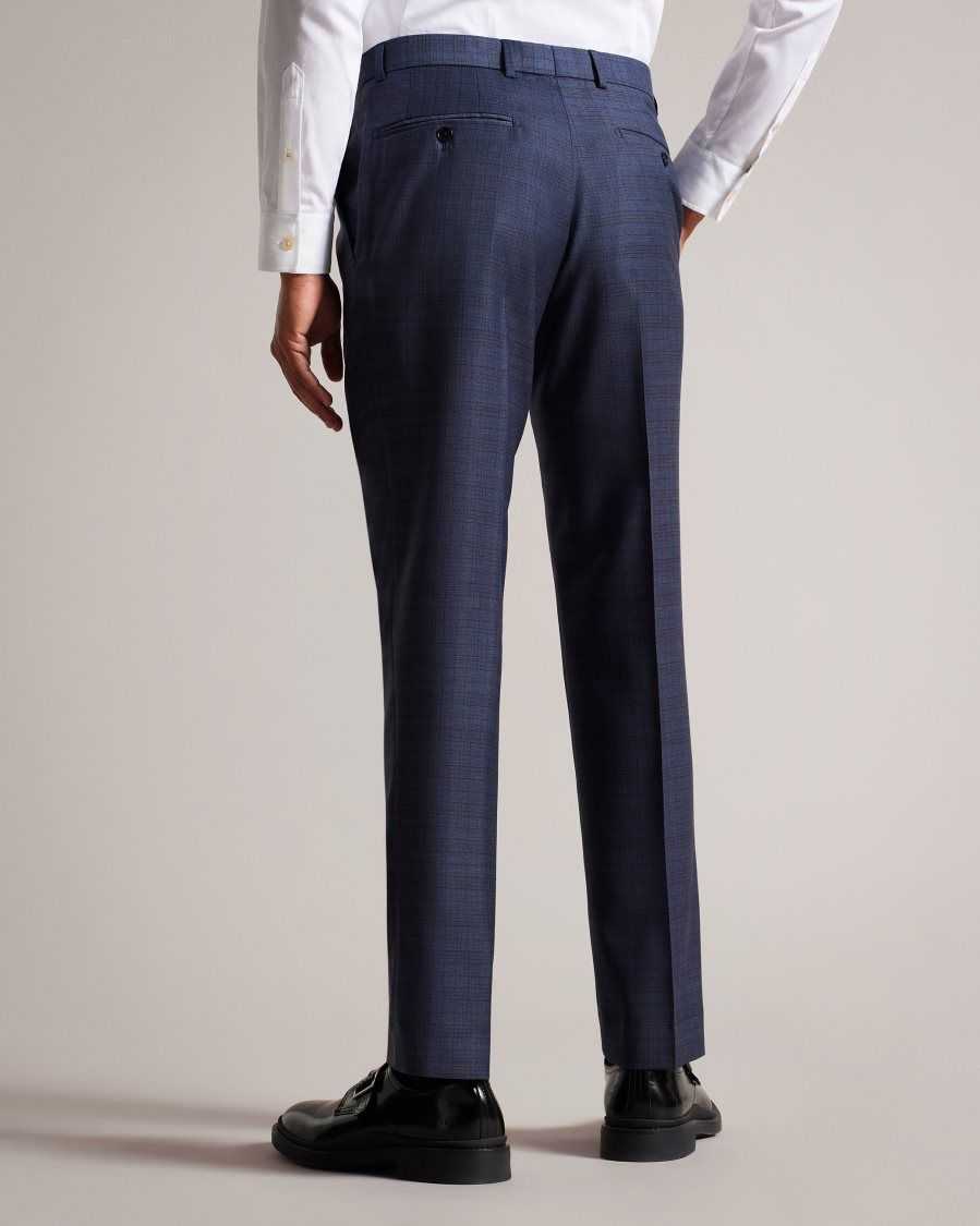 Ted Baker Portets Wool Blend Check Trousers Blue | 51403-AUXS