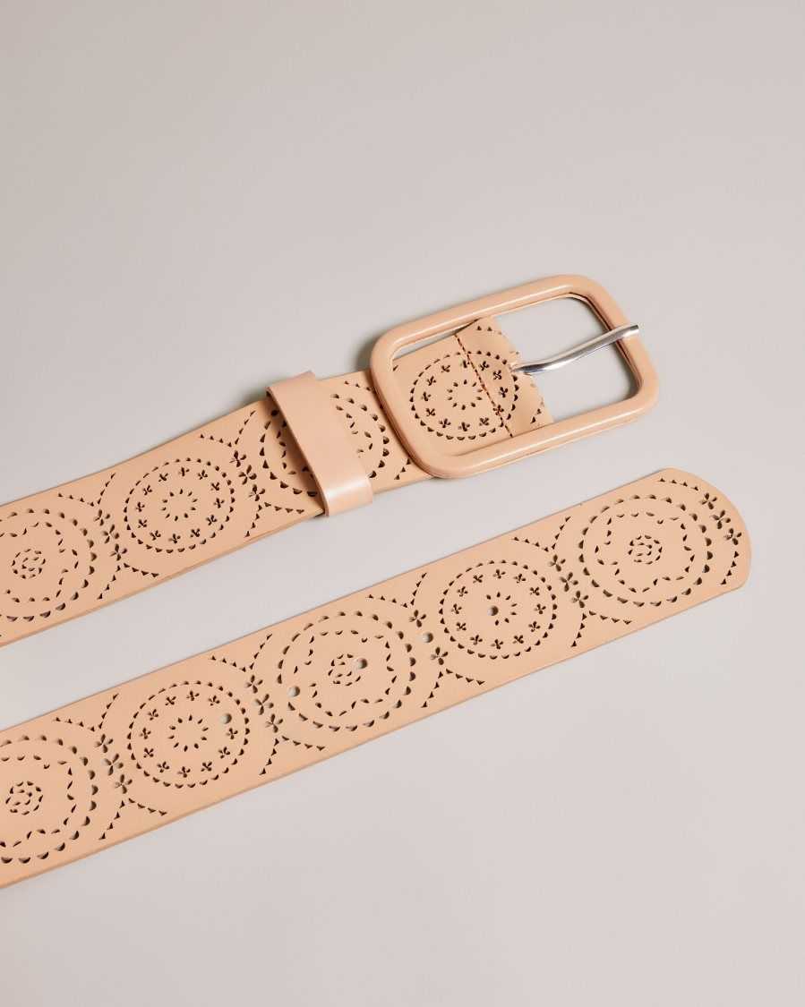 Ted Baker Prelt Laser Cut Wide Leather Belt Light Brown | 79312-IBKE