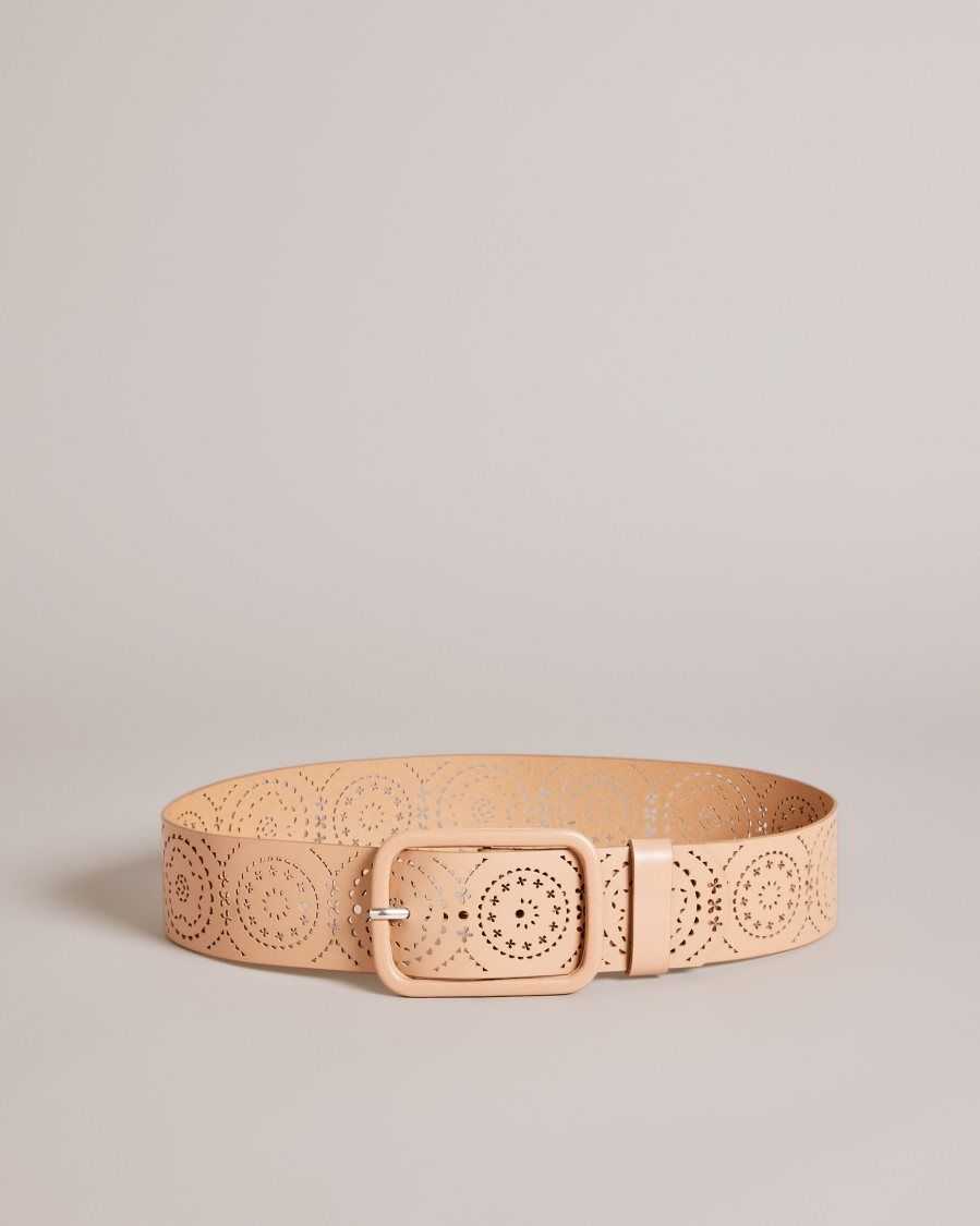 Ted Baker Prelt Laser Cut Wide Leather Belt Light Brown | 79312-IBKE