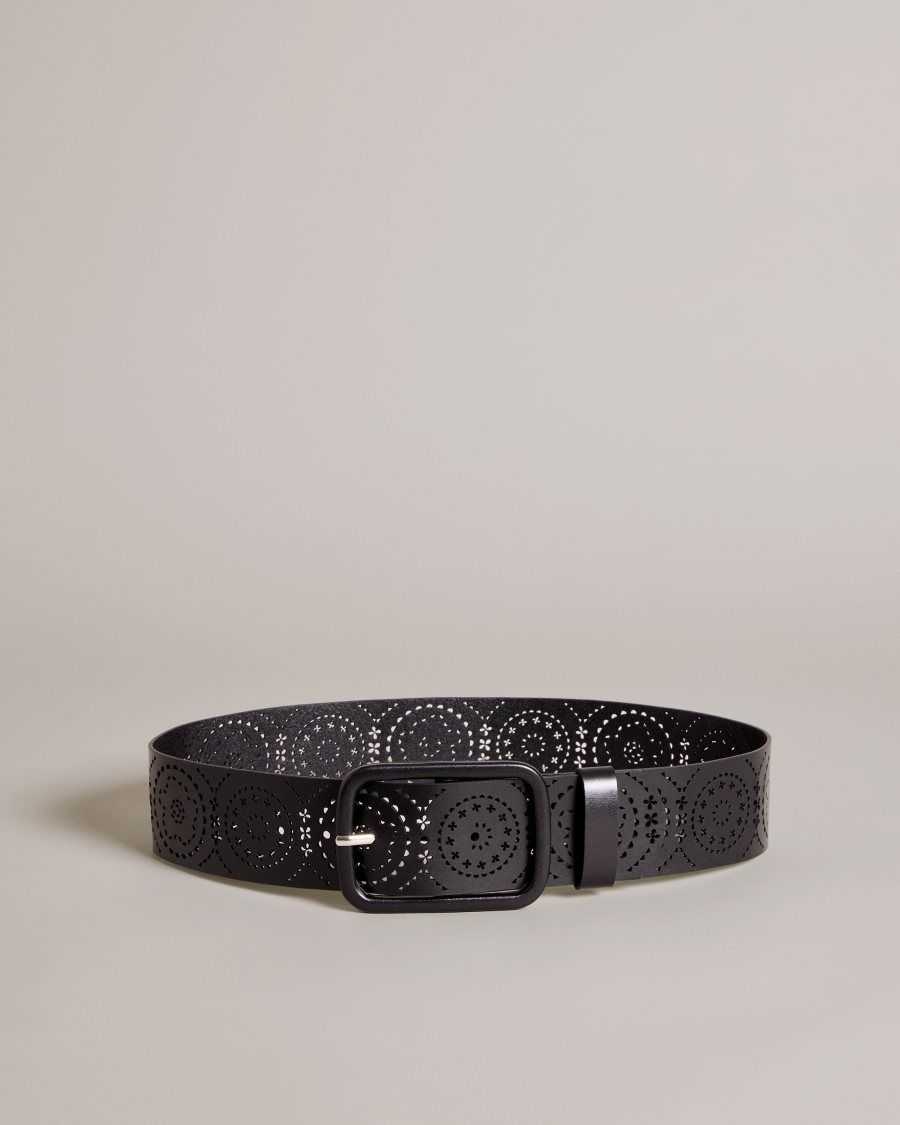 Ted Baker Prelt Laser Cut Wide Leather Belt Black | 39564-SAIP