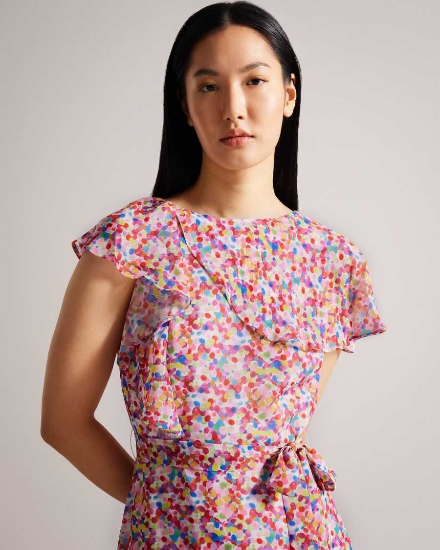 Ted Baker Priiyah Midaxi Belted Tea Dress With Ruffles White | 19208-MNUX