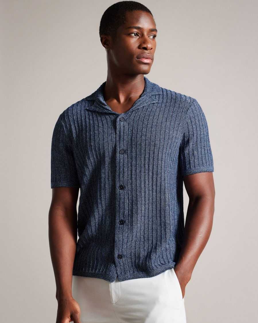 Ted Baker Proof Short Sleeve Knitted Polo Shirt Navy | 84916-PKJG