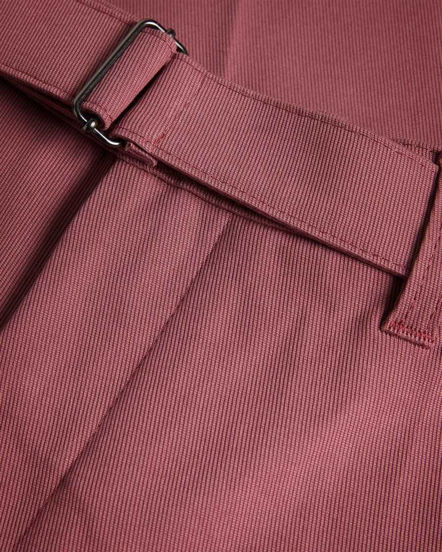 Ted Baker Quarts Belted Straight Leg Trousers Maroon | 04698-XQGF