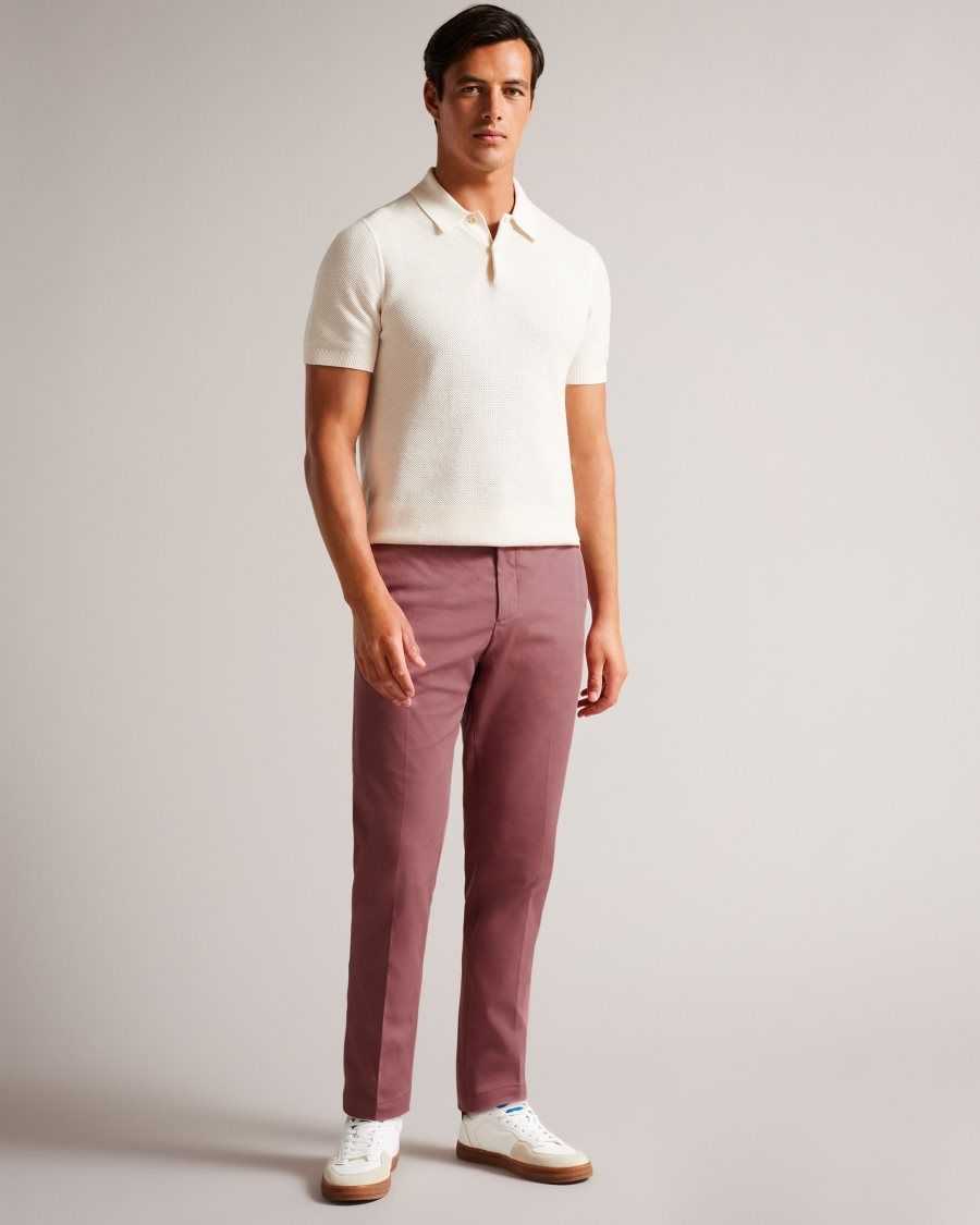 Ted Baker Quarts Belted Straight Leg Trousers Maroon | 04698-XQGF