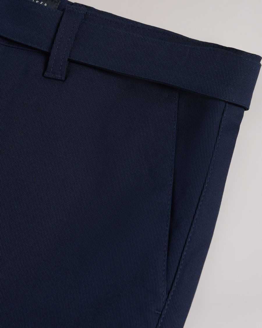 Ted Baker Quarts Belted Straight Leg Trousers Navy | 59027-VTMN