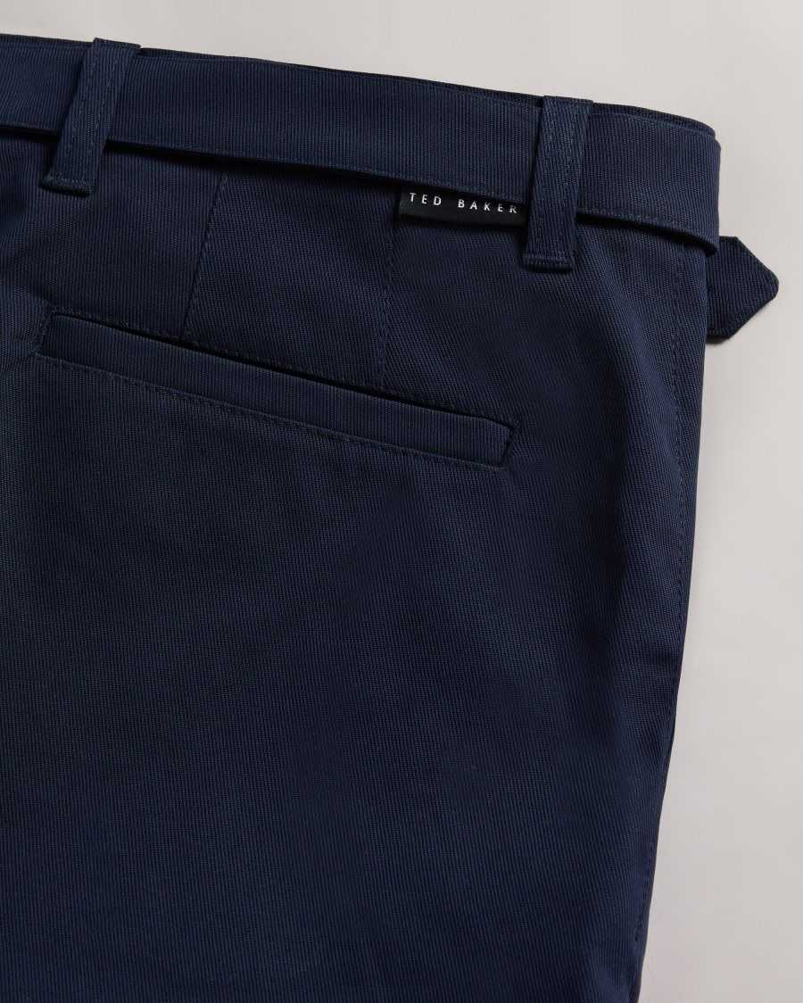 Ted Baker Quarts Belted Straight Leg Trousers Navy | 59027-VTMN