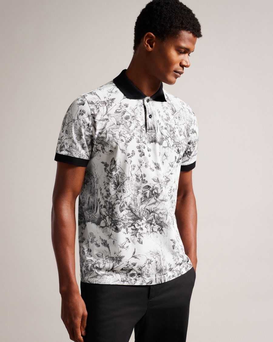 Ted Baker Quinten Short Sleeve Botanical Print Polo Shirt White | 02719-SUKC