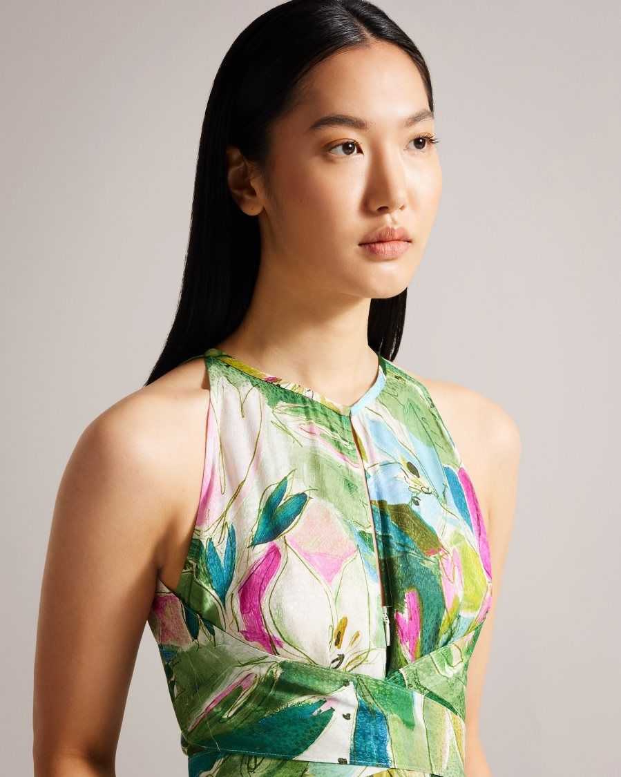 Ted Baker Rachily Halterneck Jumpsuit With Wrap Bodice Detail Green | 48627-JSLU