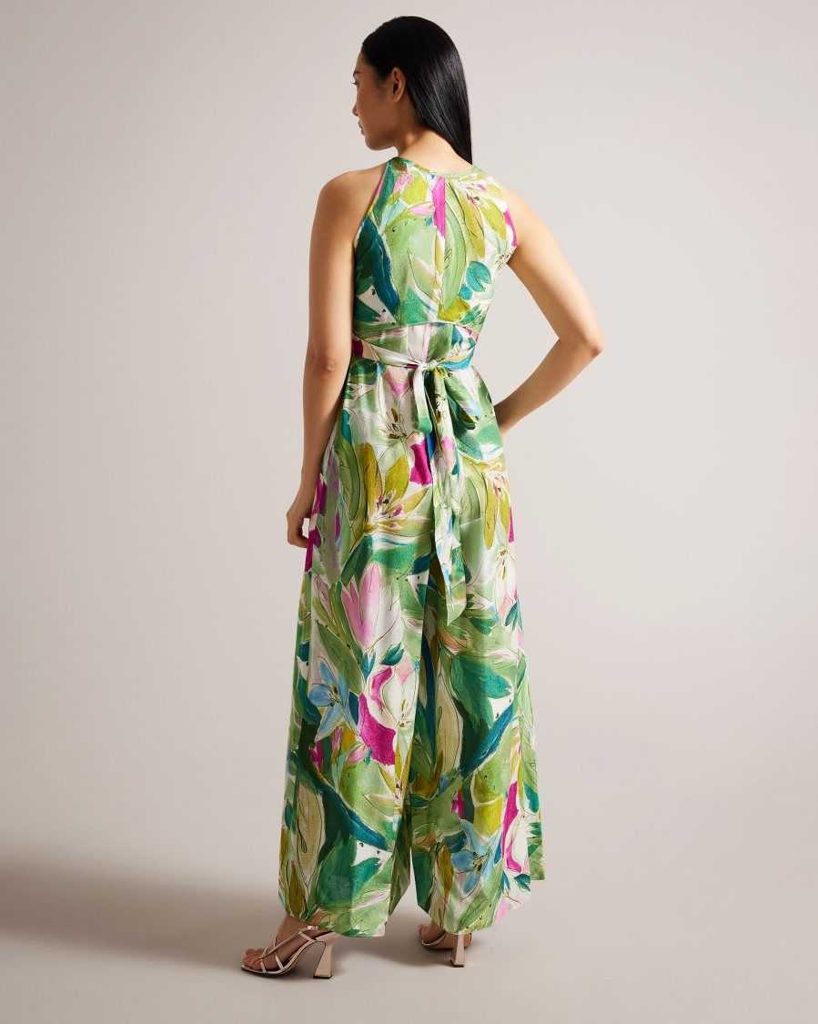 Ted Baker Rachily Halterneck Jumpsuit With Wrap Bodice Detail Green | 48627-JSLU