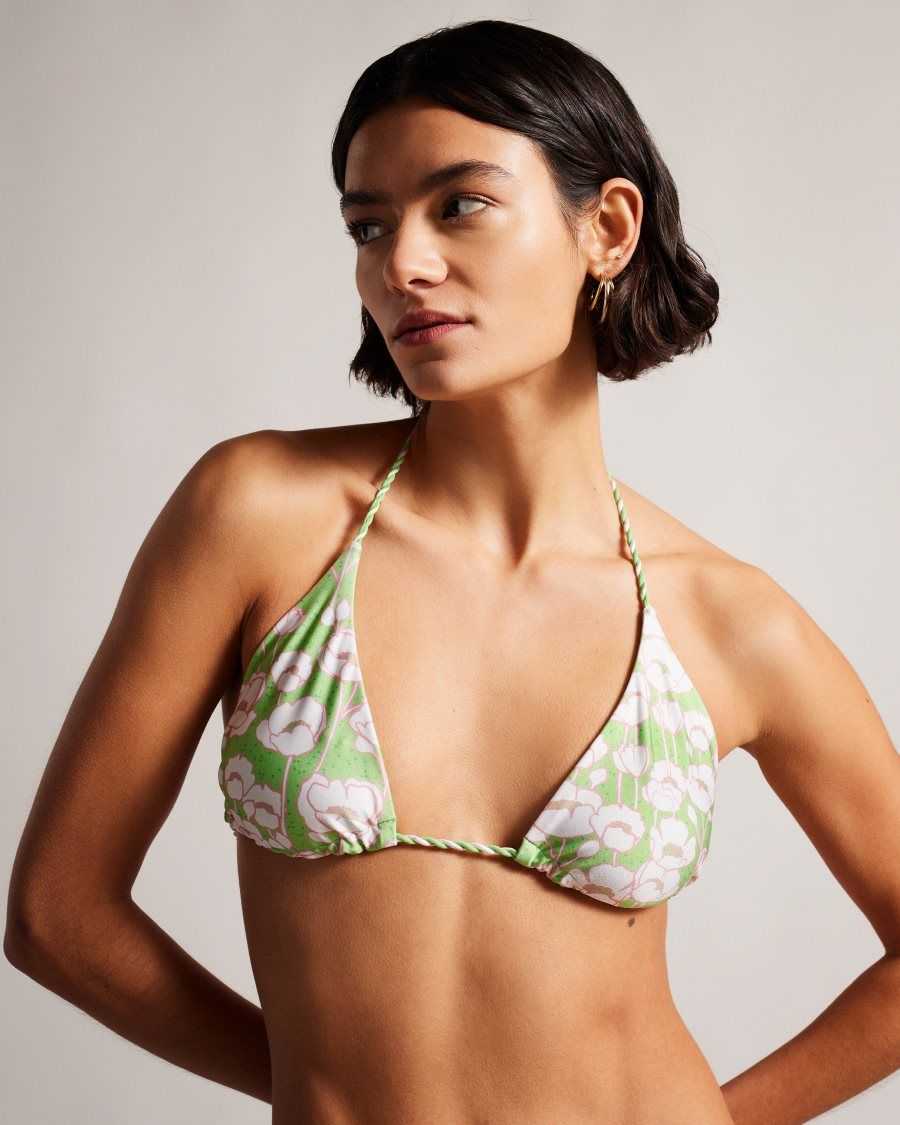 Ted Baker Raela Reversible Poppy Print Bikini Top Green | 32801-IKSO