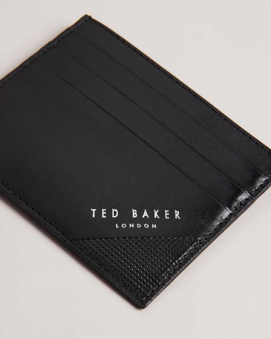 Ted Baker Raffle Embossed Corner Leather Card Holder Black | 49172-TUKI