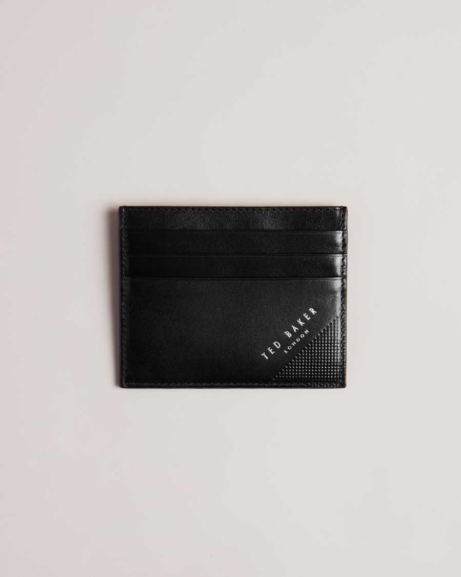 Ted Baker Raffle Embossed Corner Leather Card Holder Black | 49172-TUKI