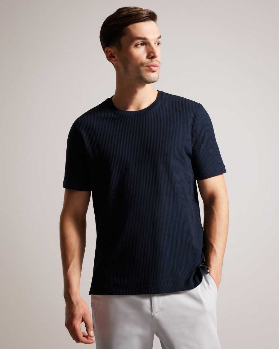 Ted Baker Rakes Textured Regular Fit T-Shirt Navy | 42967-KHSQ