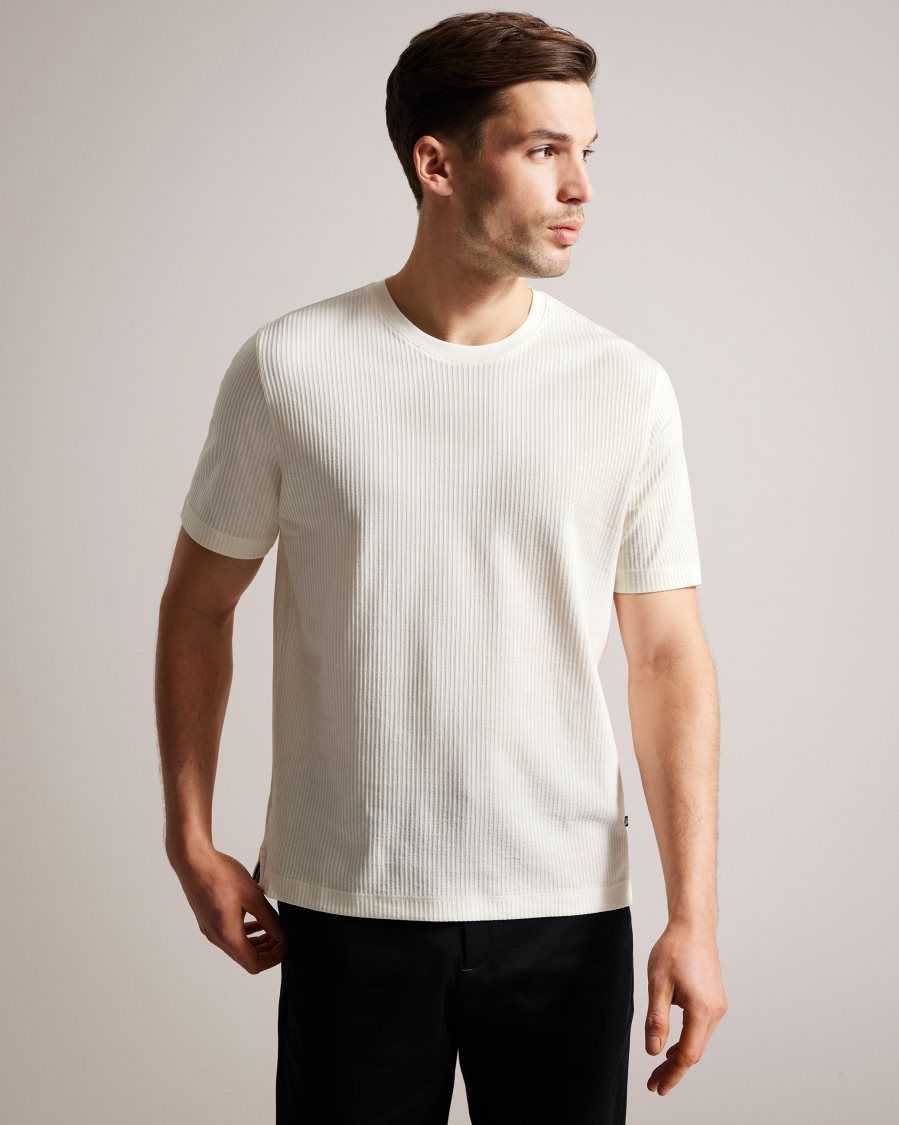 Ted Baker Rakes Textured Regular Fit T-Shirt White | 75132-GZML