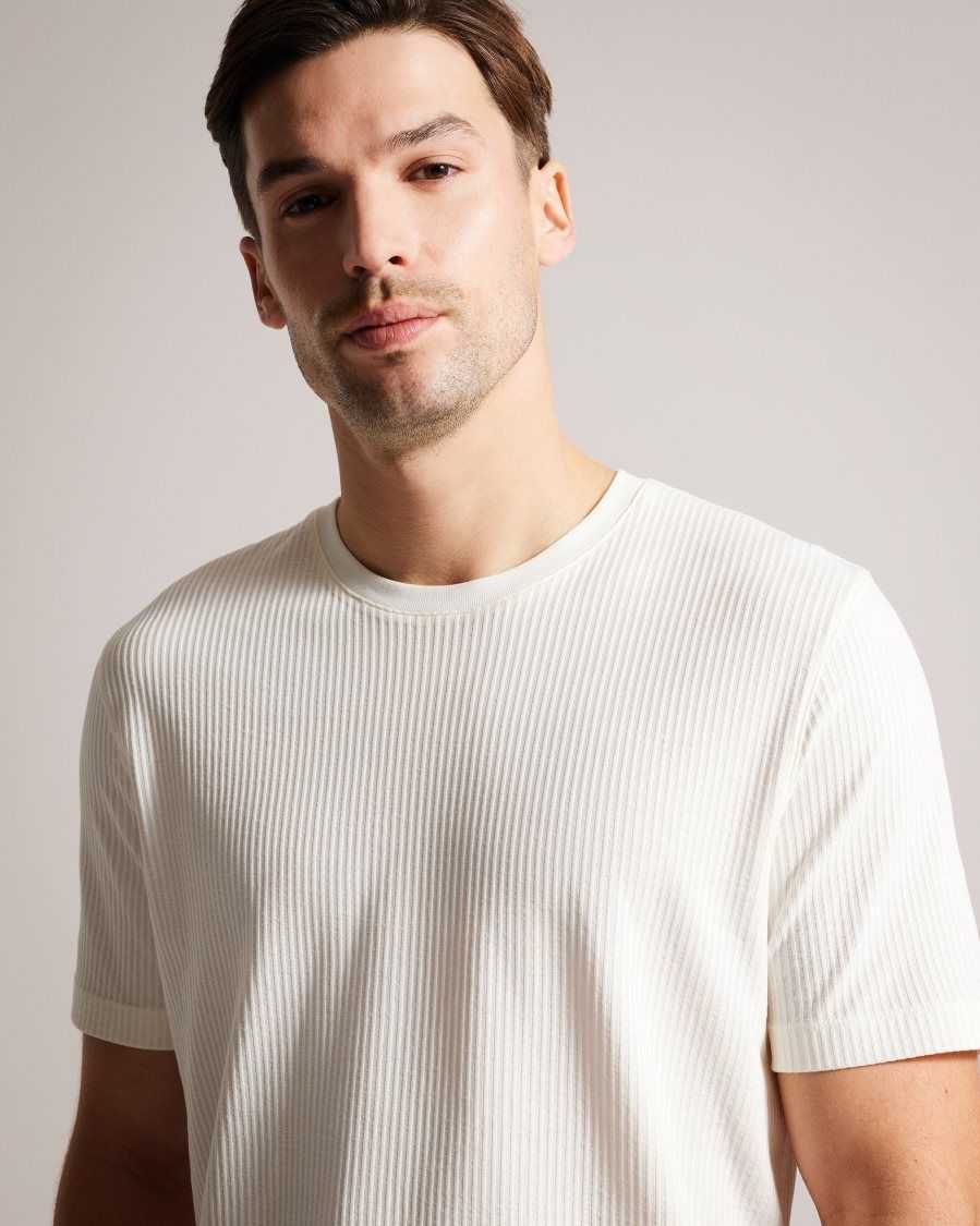 Ted Baker Rakes Textured Regular Fit T-Shirt White | 75132-GZML