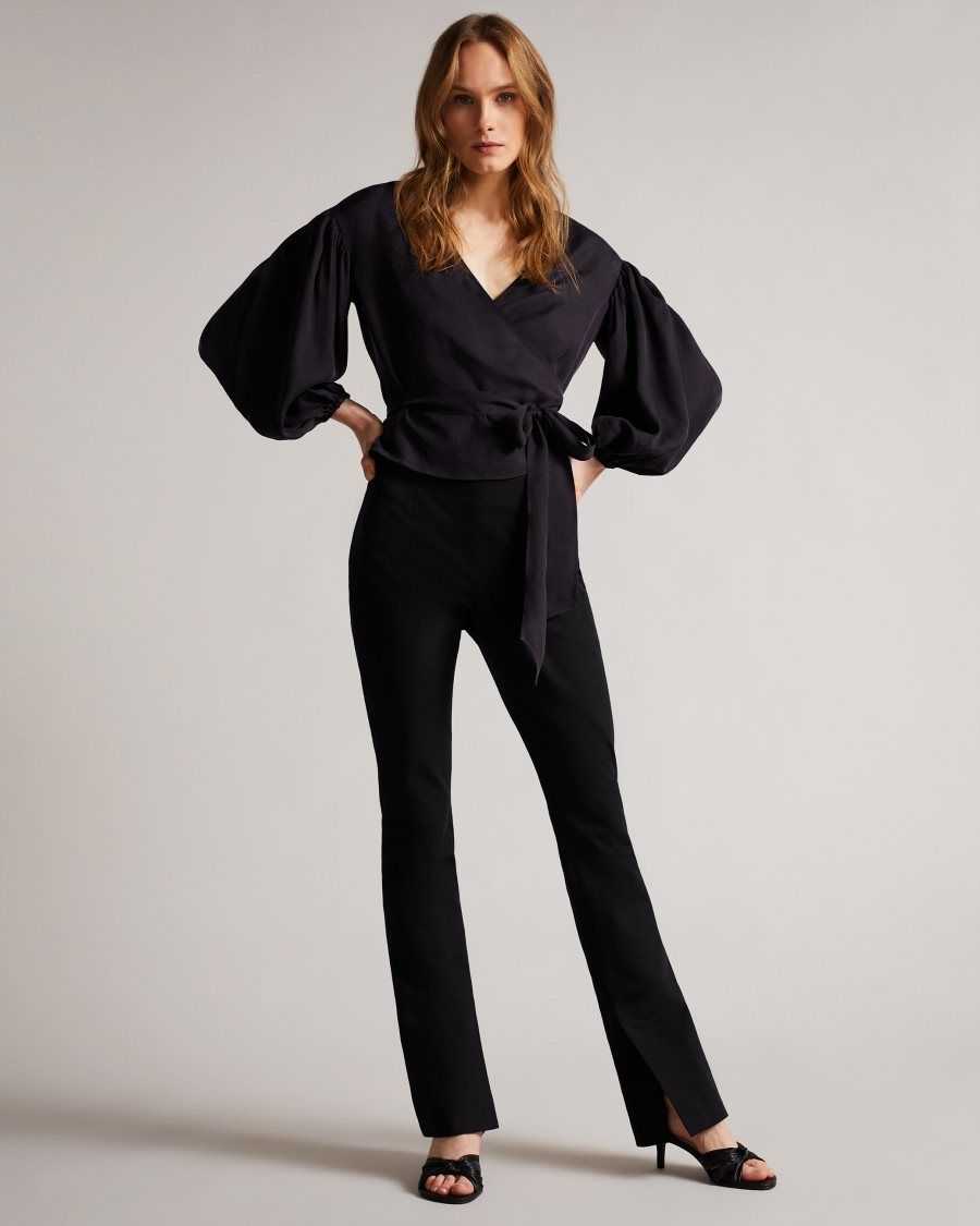 Ted Baker Ralda Wrap Top With Blouson Full Sleeve Navy | 79453-RXKU