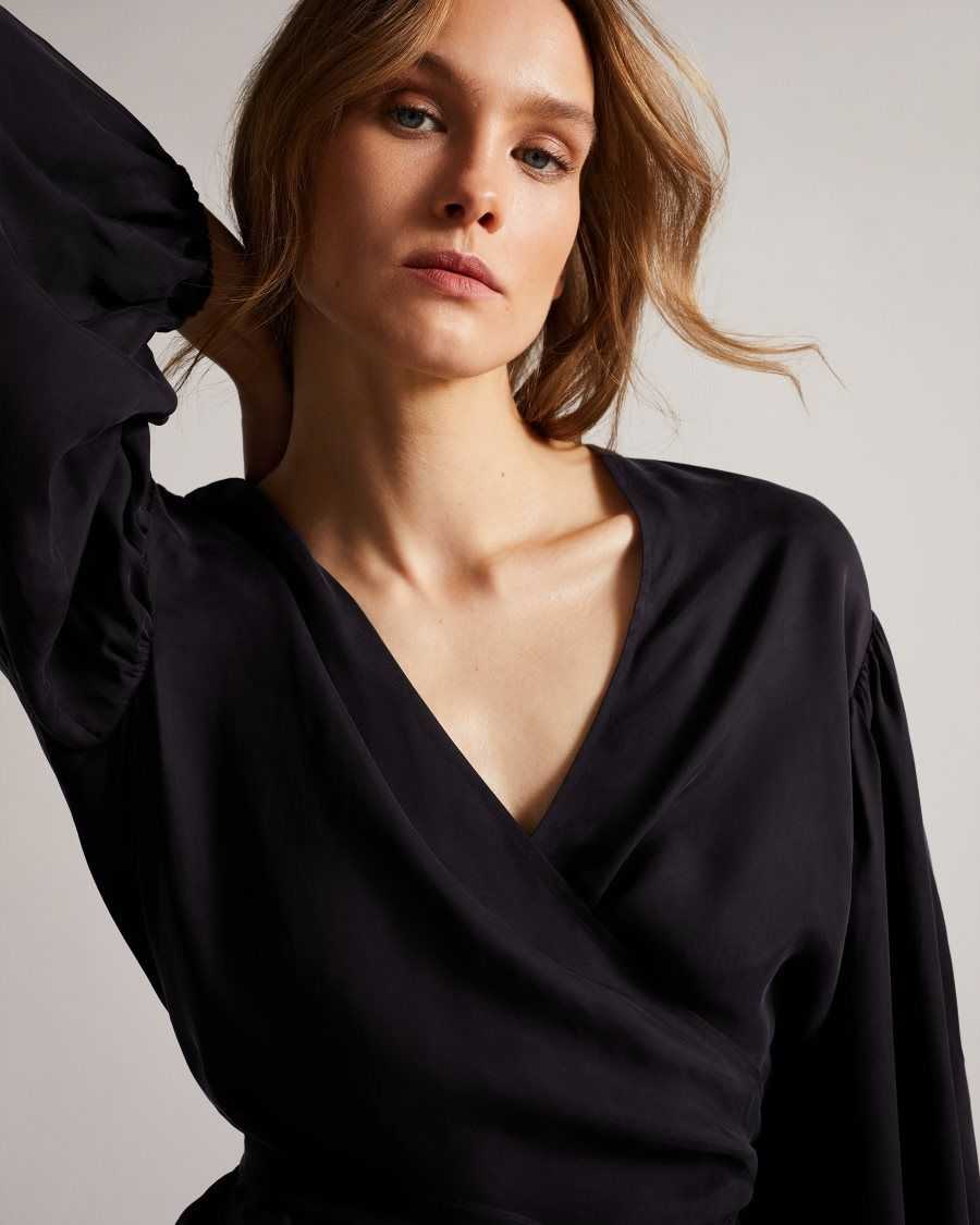 Ted Baker Ralda Wrap Top With Blouson Full Sleeve Navy | 79453-RXKU