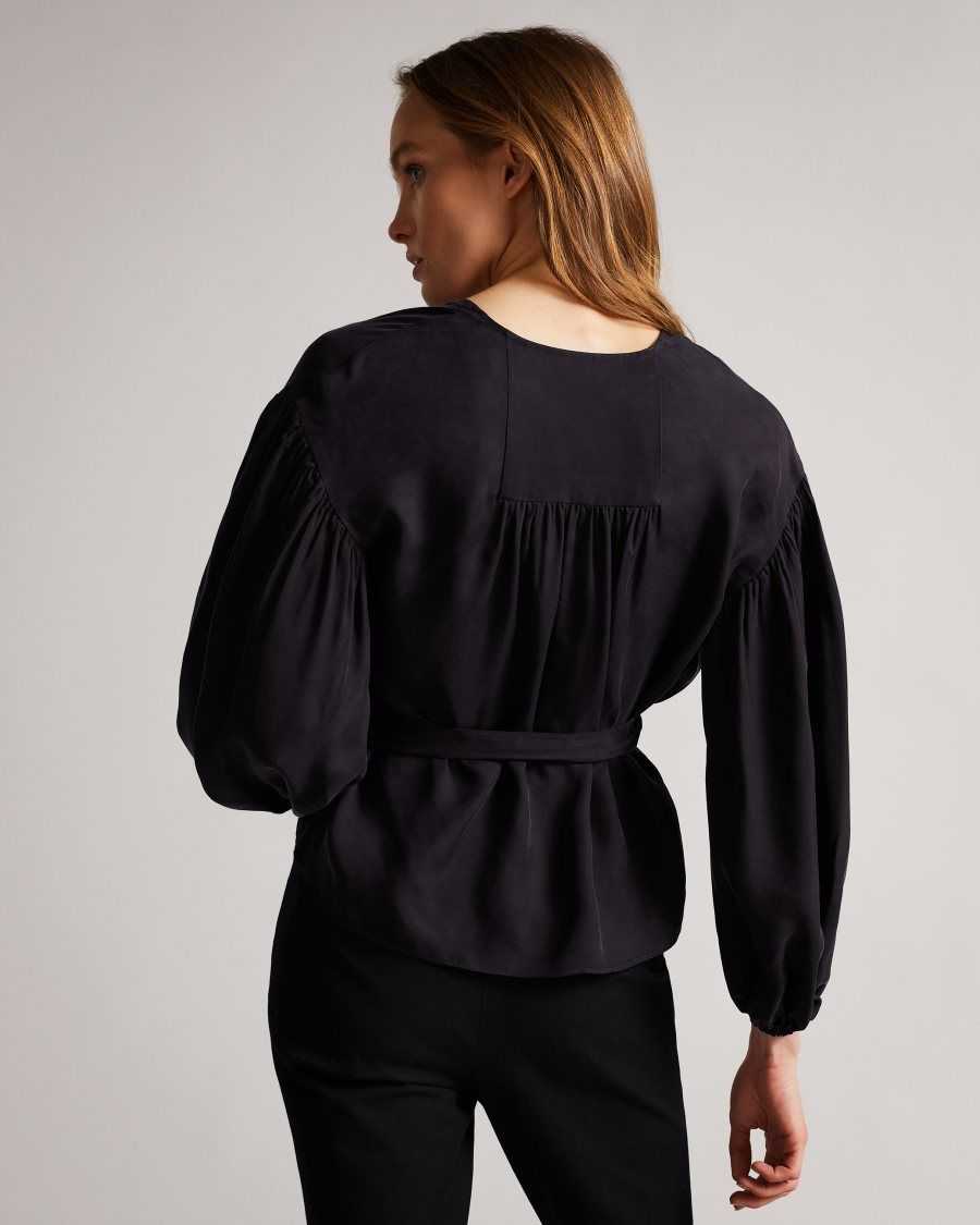 Ted Baker Ralda Wrap Top With Blouson Full Sleeve Navy | 79453-RXKU