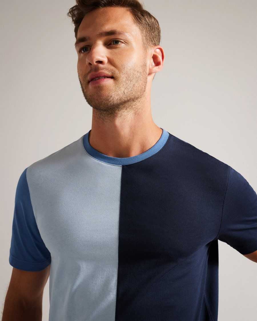 Ted Baker Ramin Short Sleeve Vertical Colour Block T-Shirt Dark Blue | 18427-BUCI