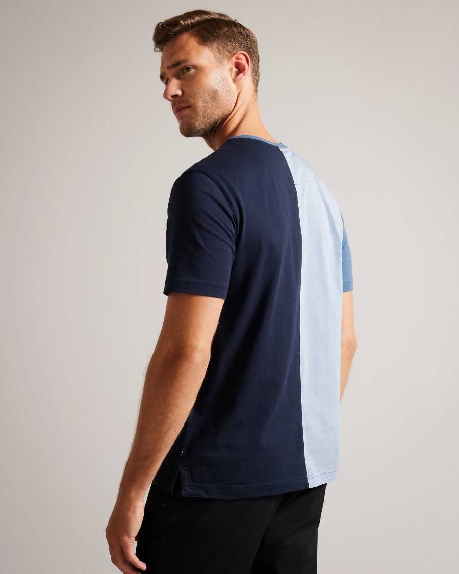 Ted Baker Ramin Short Sleeve Vertical Colour Block T-Shirt Dark Blue | 18427-BUCI