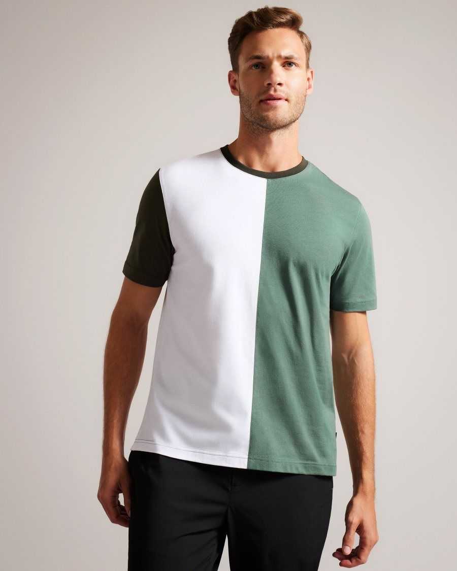 Ted Baker Ramin Short Sleeve Vertical Colour Block T-Shirt Medium Green | 60135-FJAQ