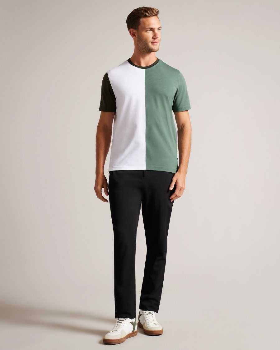 Ted Baker Ramin Short Sleeve Vertical Colour Block T-Shirt Medium Green | 60135-FJAQ