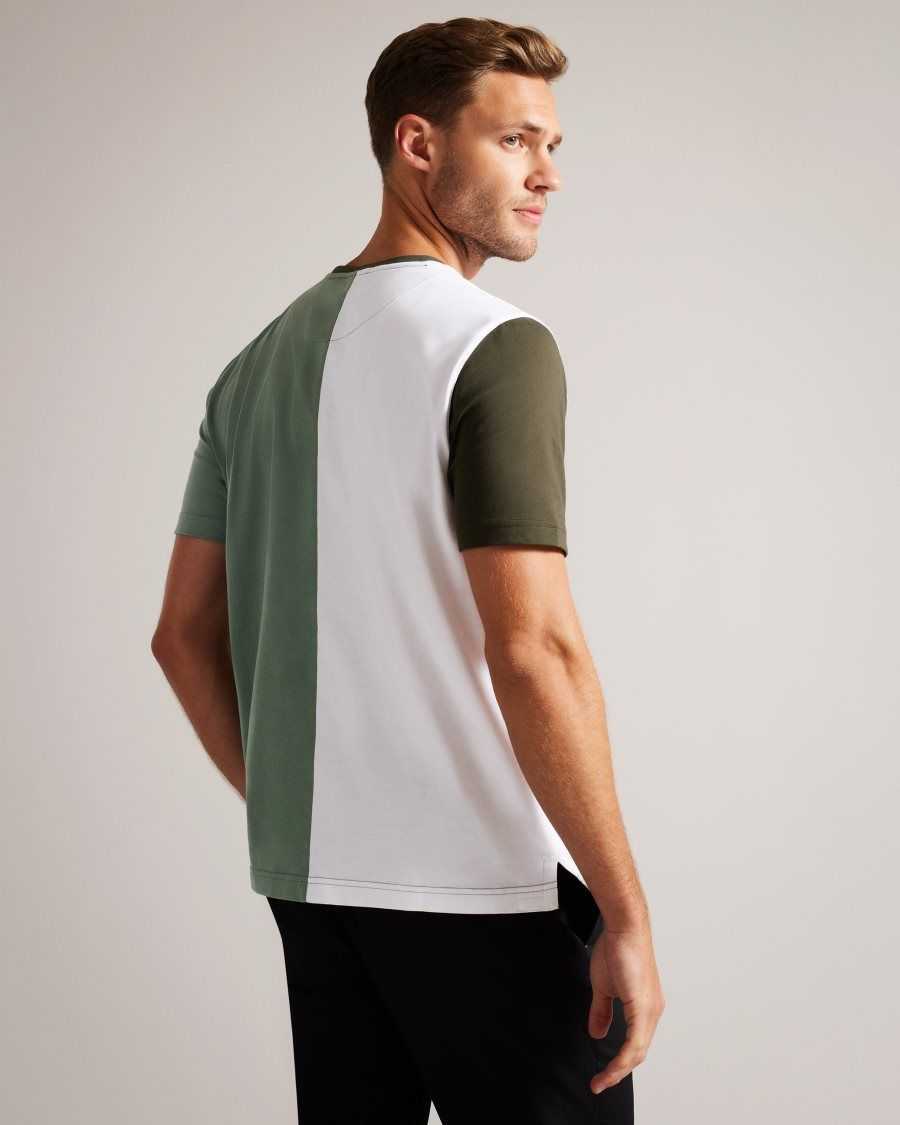 Ted Baker Ramin Short Sleeve Vertical Colour Block T-Shirt Medium Green | 60135-FJAQ