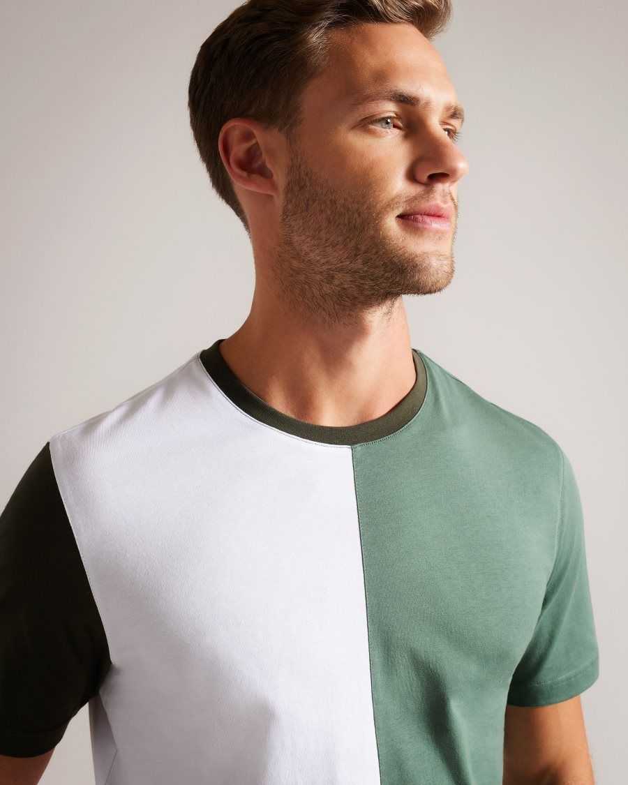 Ted Baker Ramin Short Sleeve Vertical Colour Block T-Shirt Medium Green | 60135-FJAQ