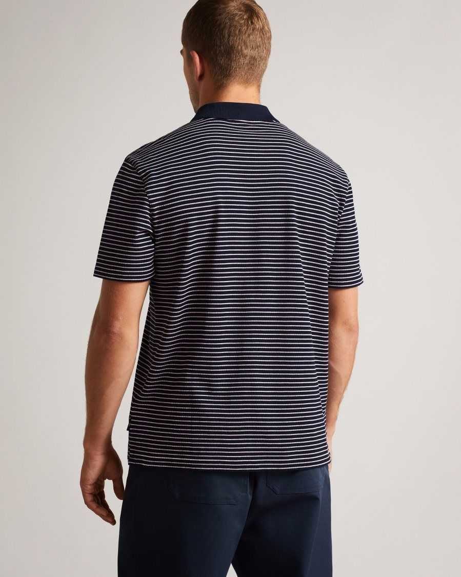 Ted Baker Ravens Striped Pique Polo Dark Navy | 57619-QJDW