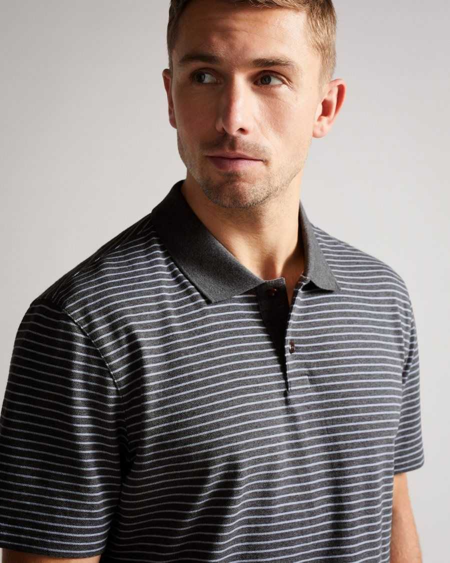 Ted Baker Ravens Striped Pique Polo Grey-Marl | 95843-GXQD