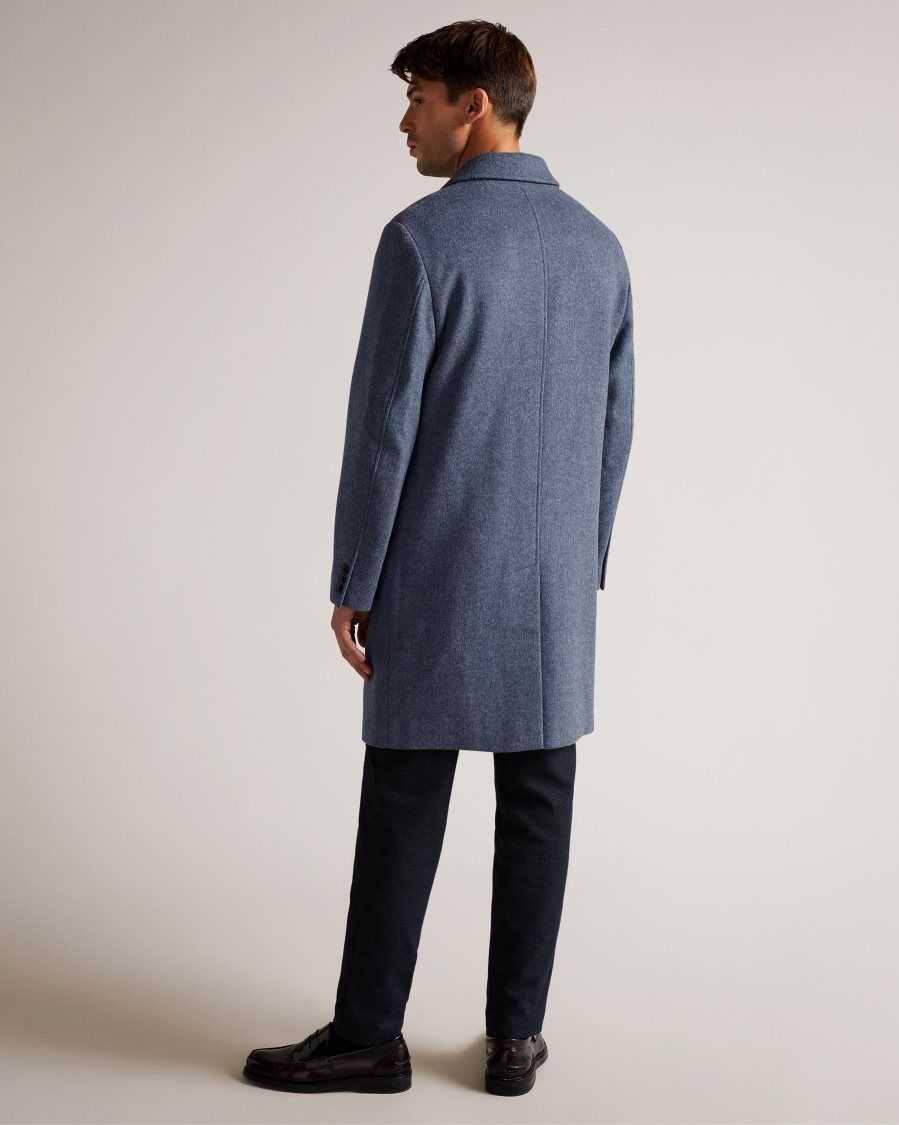 Ted Baker Raydon Pure Wool Single Breasted Overcoat Medium Blue | 48075-GQSB