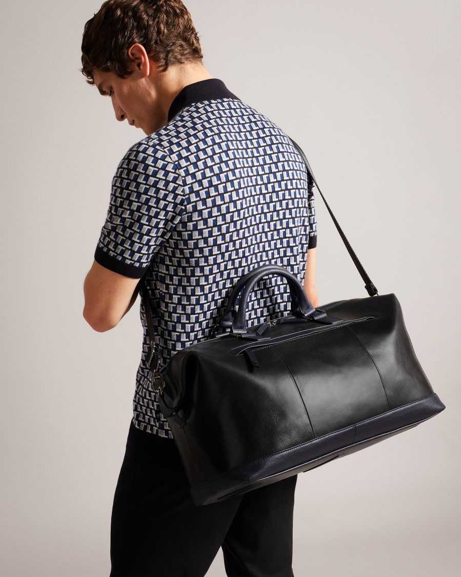 Ted Baker Raygon Leather Holdall With Webbing Strap Black | 15764-HCEL