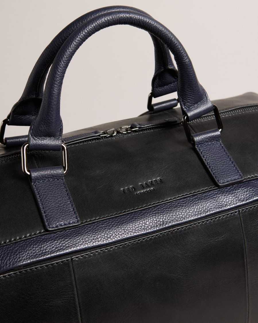 Ted Baker Raygon Leather Holdall With Webbing Strap Black | 15764-HCEL