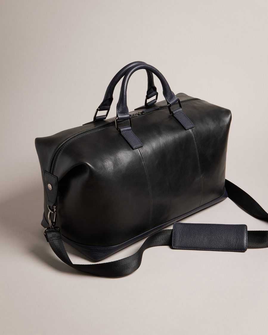 Ted Baker Raygon Leather Holdall With Webbing Strap Black | 15764-HCEL