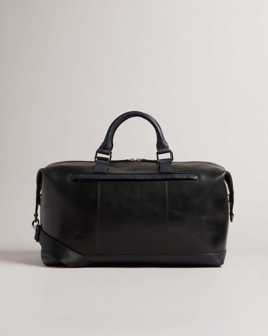 Ted Baker Raygon Leather Holdall With Webbing Strap Black | 15764-HCEL