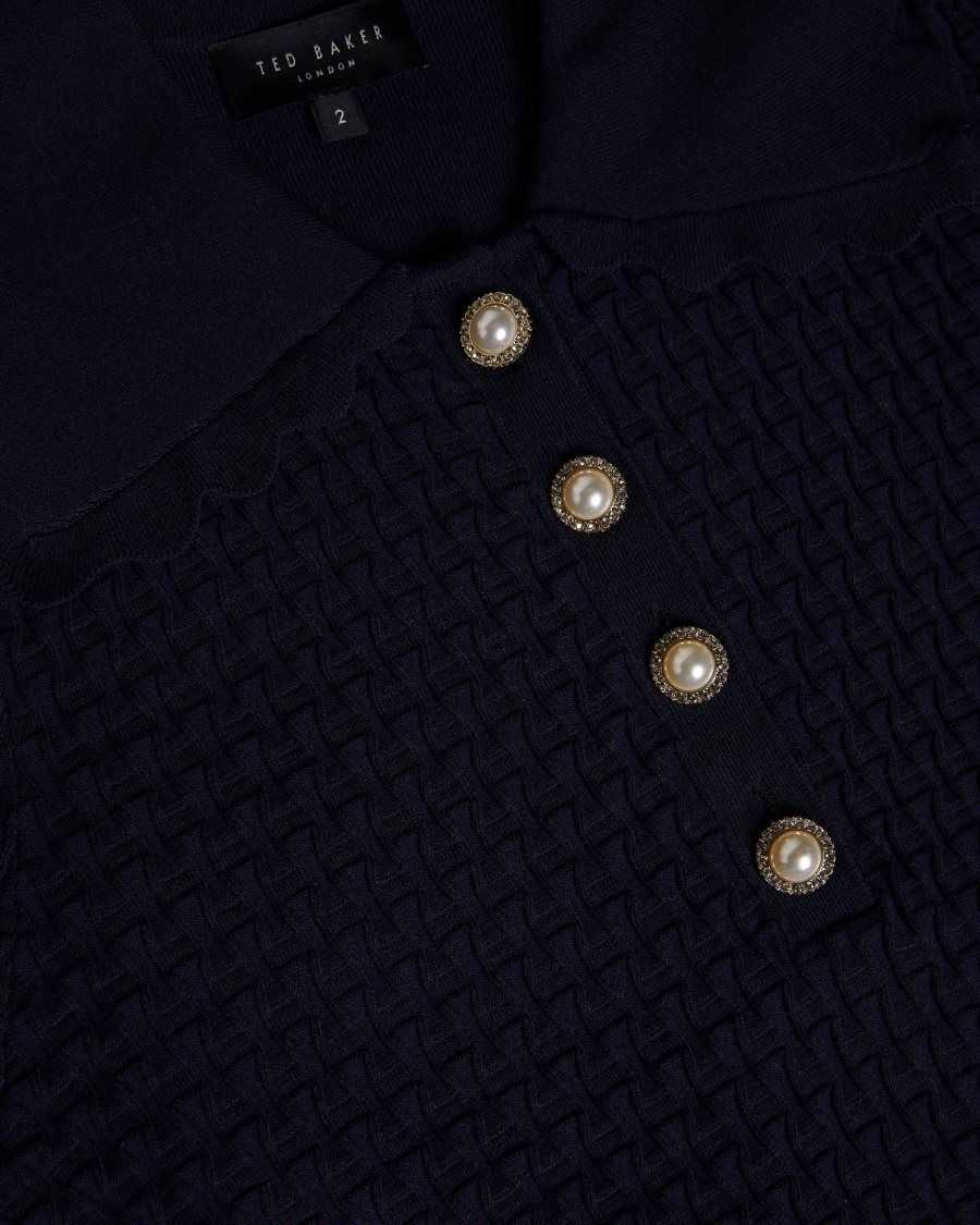 Ted Baker Reannia Polo Knit Top With Embellished Buttons Dark Blue | 71820-DKTC