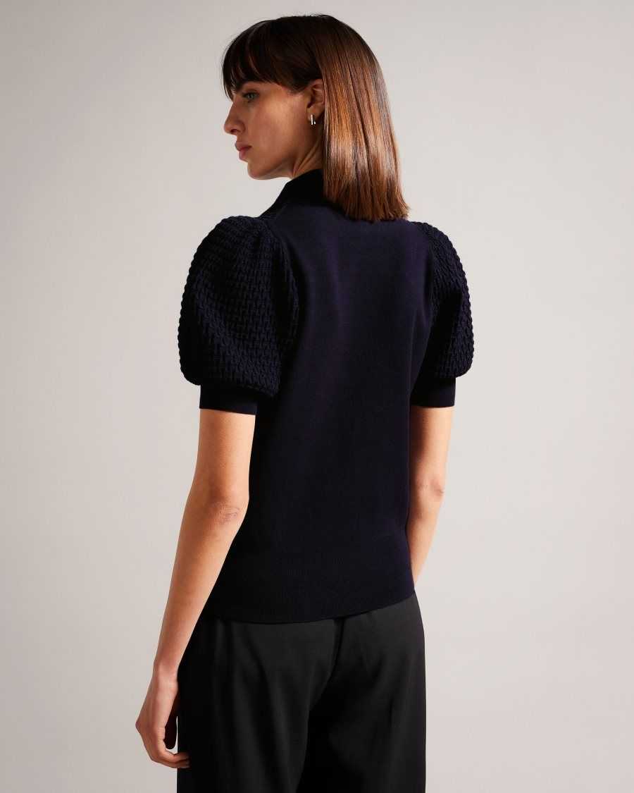 Ted Baker Reannia Polo Knit Top With Embellished Buttons Dark Blue | 71820-DKTC