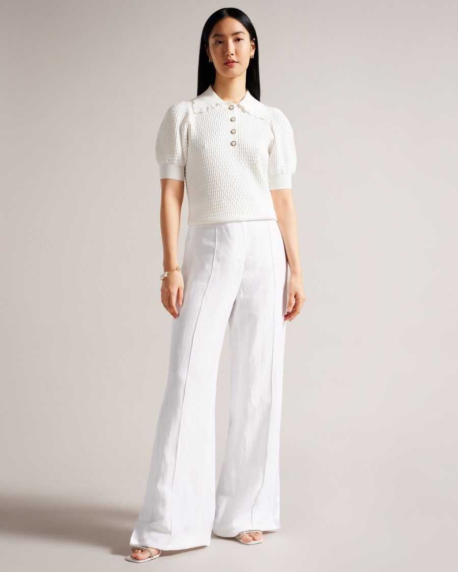 Ted Baker Reannia Polo Knit Top With Embellished Buttons White | 86395-HCIE