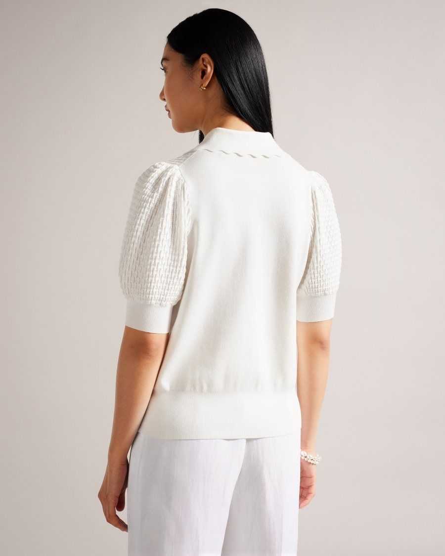 Ted Baker Reannia Polo Knit Top With Embellished Buttons White | 86395-HCIE