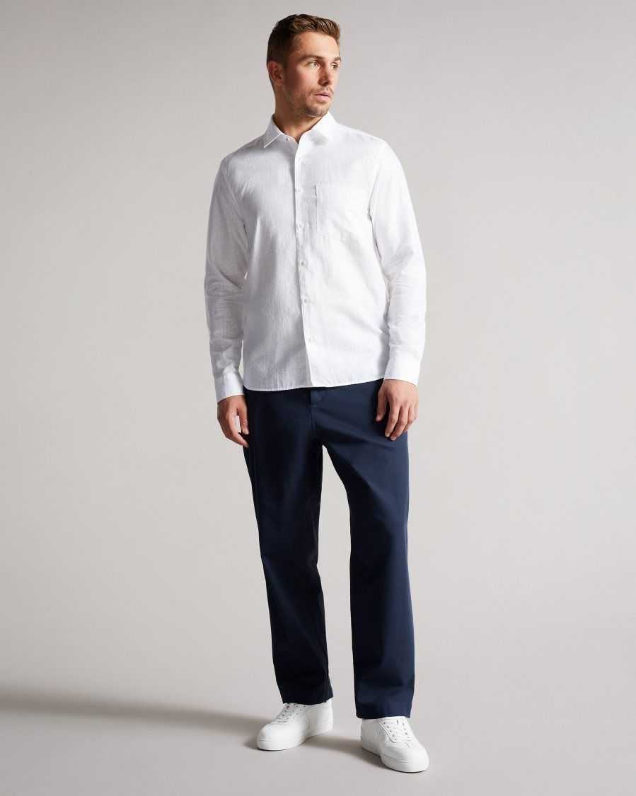 Ted Baker Remark Long Sleeve Linen Shirt White | 73541-XKPA