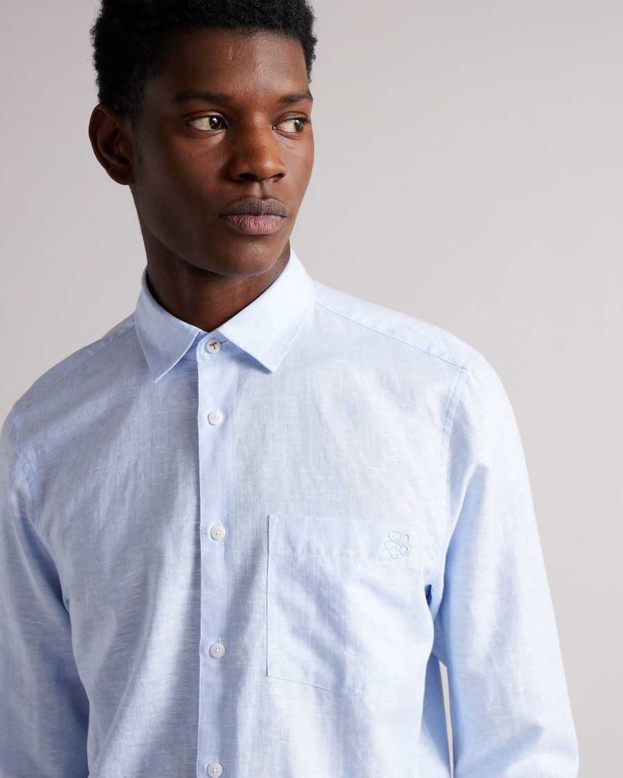 Ted Baker Remark Long Sleeve Linen Shirt Light Blue | 81204-VAUD