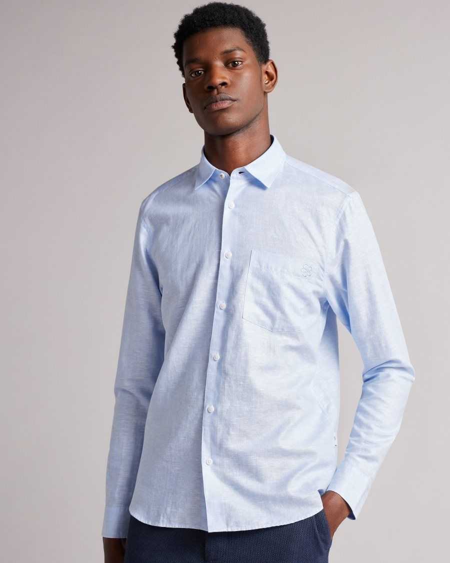 Ted Baker Remark Long Sleeve Linen Shirt Light Blue | 81204-VAUD