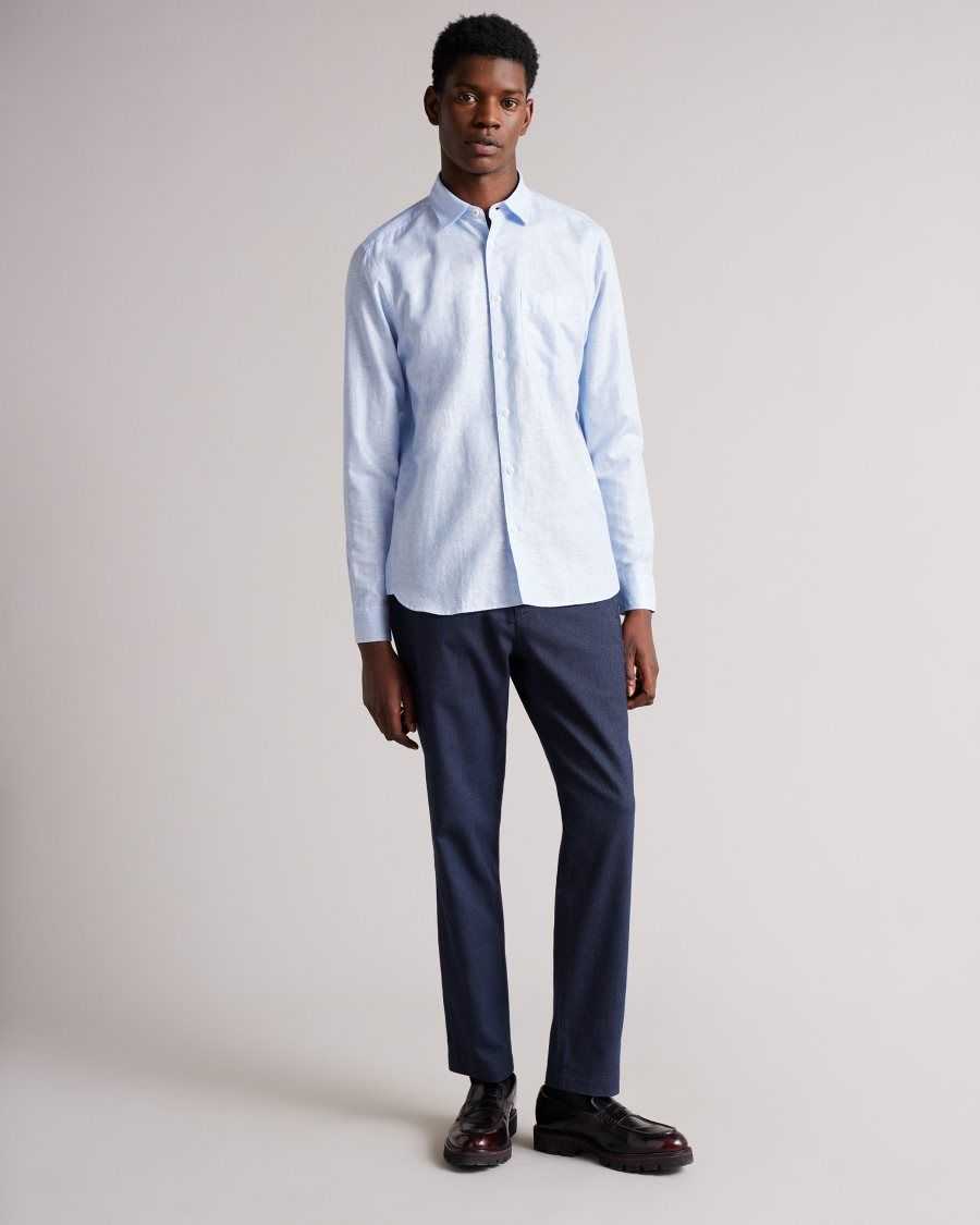 Ted Baker Remark Long Sleeve Linen Shirt Light Blue | 81204-VAUD