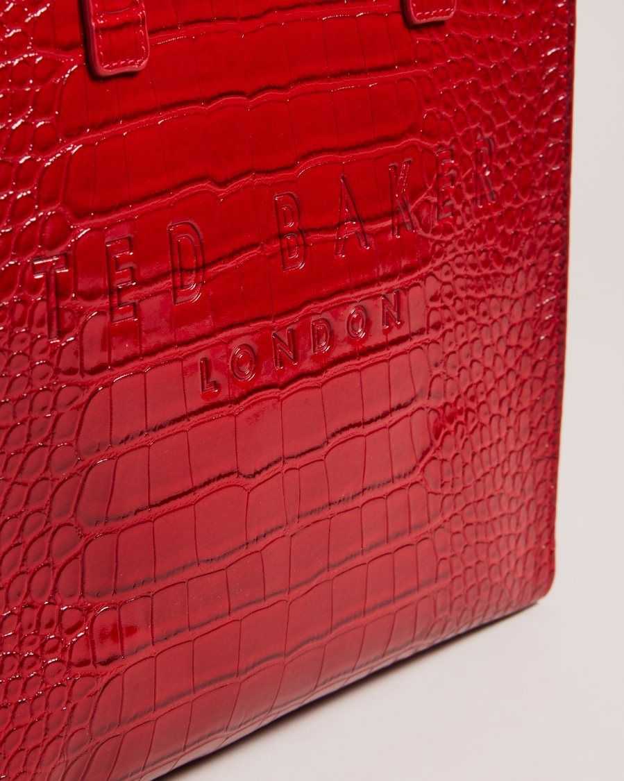 Ted Baker Reptcon Croc Detail Small Icon Bag Red | 39148-ZBQL