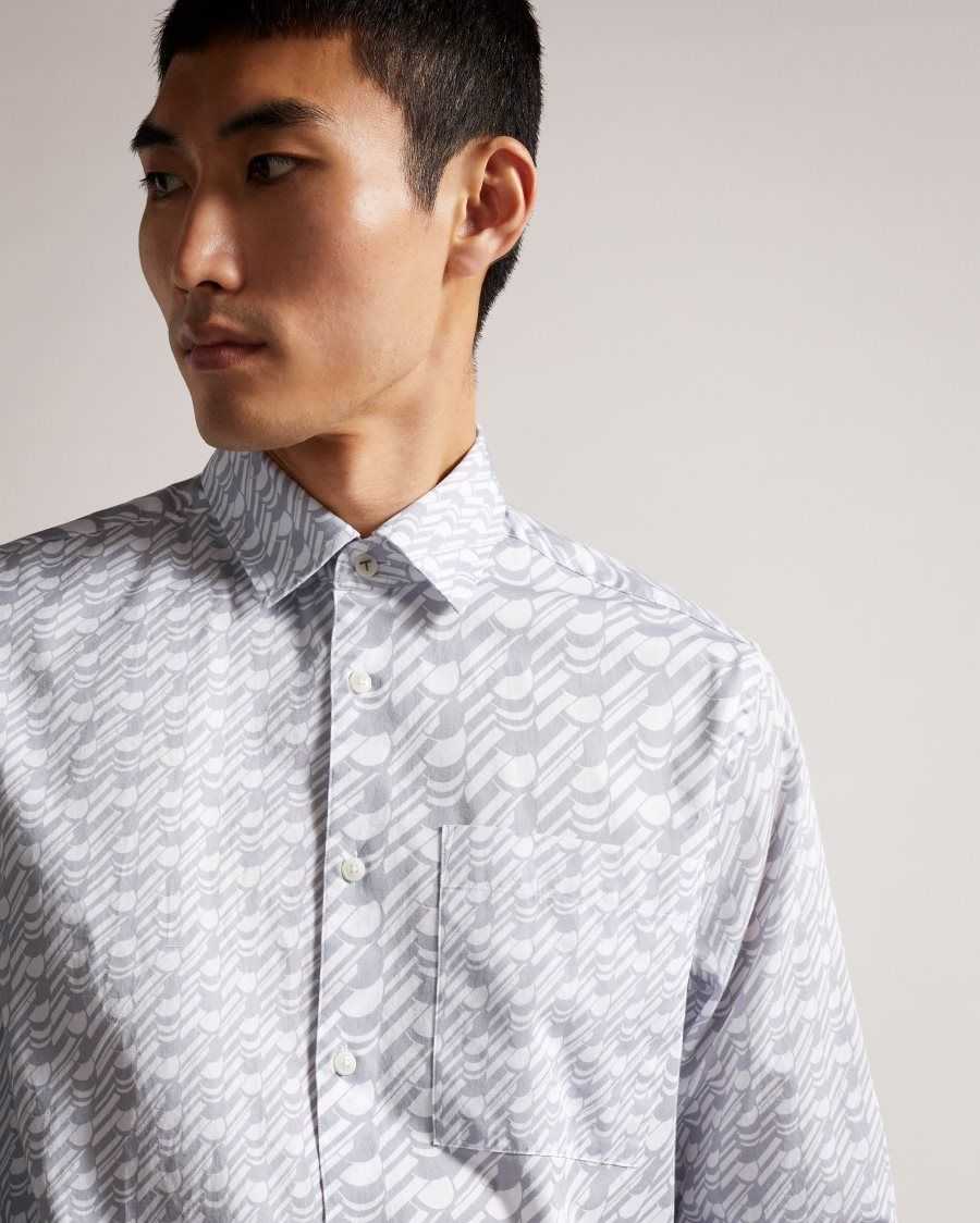 Ted Baker Retrow LS Multi Scale Geo Print Shirt Grey | 10725-GJLX