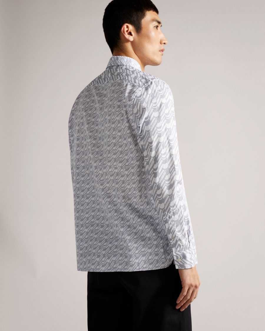 Ted Baker Retrow LS Multi Scale Geo Print Shirt Grey | 10725-GJLX