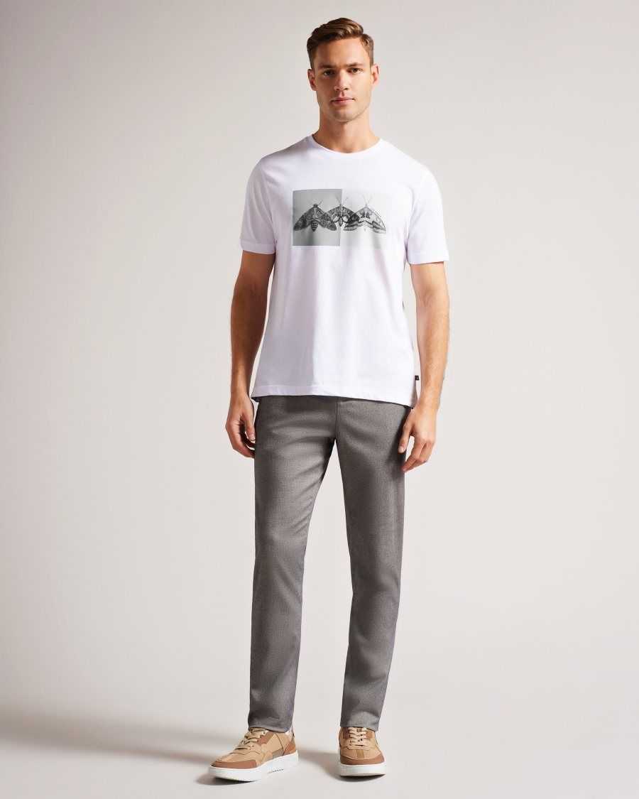 Ted Baker Rewild Short Sleeve Regular Fit Moth Print T-Shirt White | 70214-YHCS